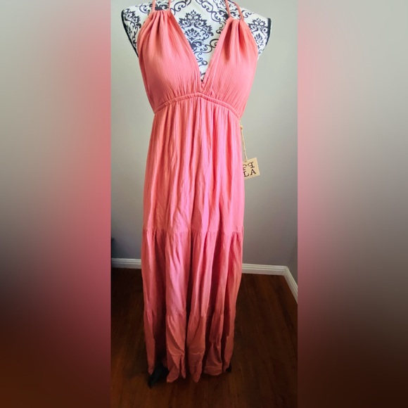 PPLA pleated pink open tie back maxi dress - Picture 3 of 10